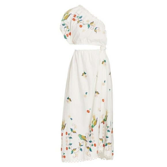 NWT FARM Rio Pitanga Maxi in Off-white Embroidered One Shoulder Cut-out Dress M - Picture 2 of 7